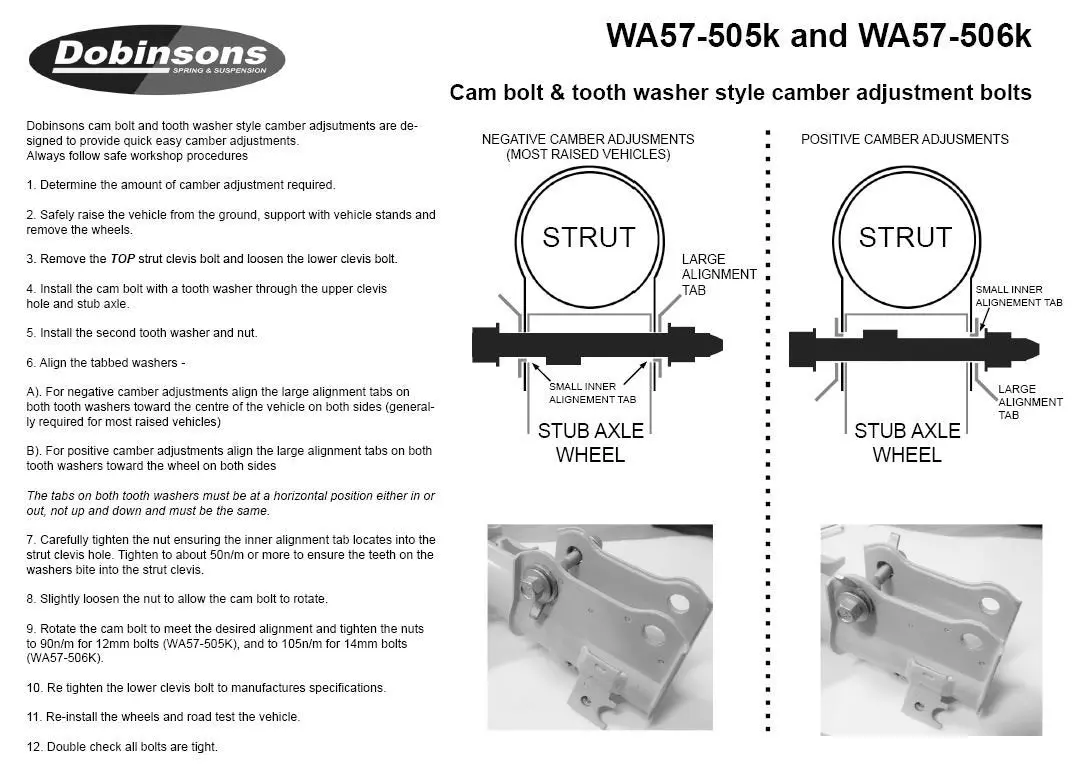 Dobinsons Camber Adjustment Kit - 2 Bolts Per Kit - Wa57-505K 1