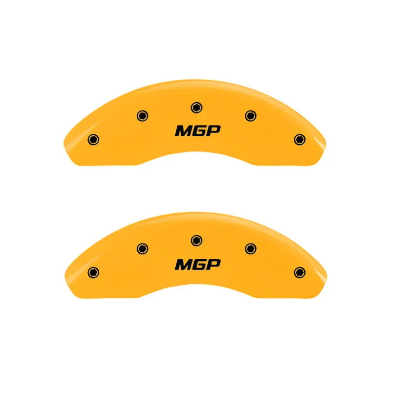 Mgp Engraved 4-Piston Caliper Covers — Front & Rear, Yellow Finish With Black Accents 1