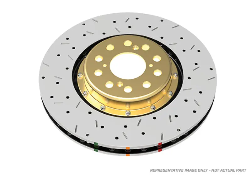 Dba 2004 Sti 10 Stud Hole Front Drilled & Slotted 5000 Series 2 Piece Rotor Assembled W/ Black Hat 1