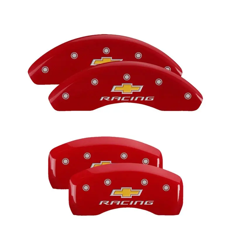 Mgp Engraved Brake Caliper Covers For 2018 Chevrolet Cruze – Front And Rear, Racing Red Finish With Silver Chrome Accents 1