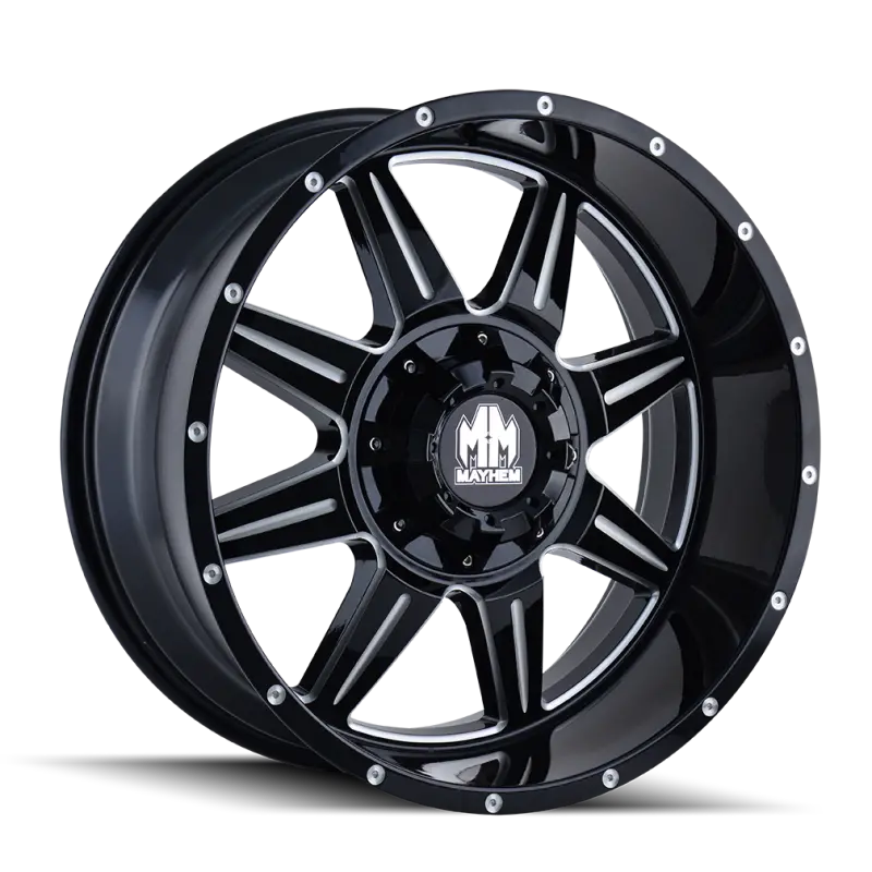 Mayhem Monstir Forged Alloy Wheel – 20X9 Inches, 8X180 Bolt Pattern, +18Mm Offset, 124.1Mm Hub Bore, Black W/ Milled Spokes 1