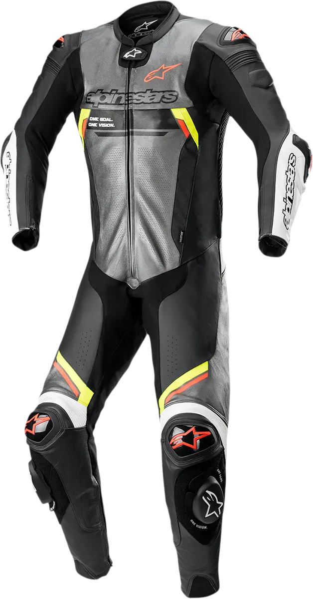 Alpinestars Missile Ignition V2 One-Piece Racing Suit – Metallic Gray/Black/Yellow/Fluorescent Red (Us 42 / Eu 52) 1