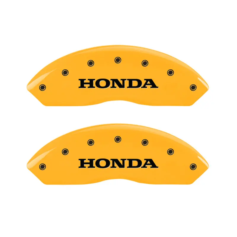 Mgp Engraved Caliper Covers – Front (Honda Logo) & Rear (H Logo), Yellow Finish With Black Chrome Accents 1