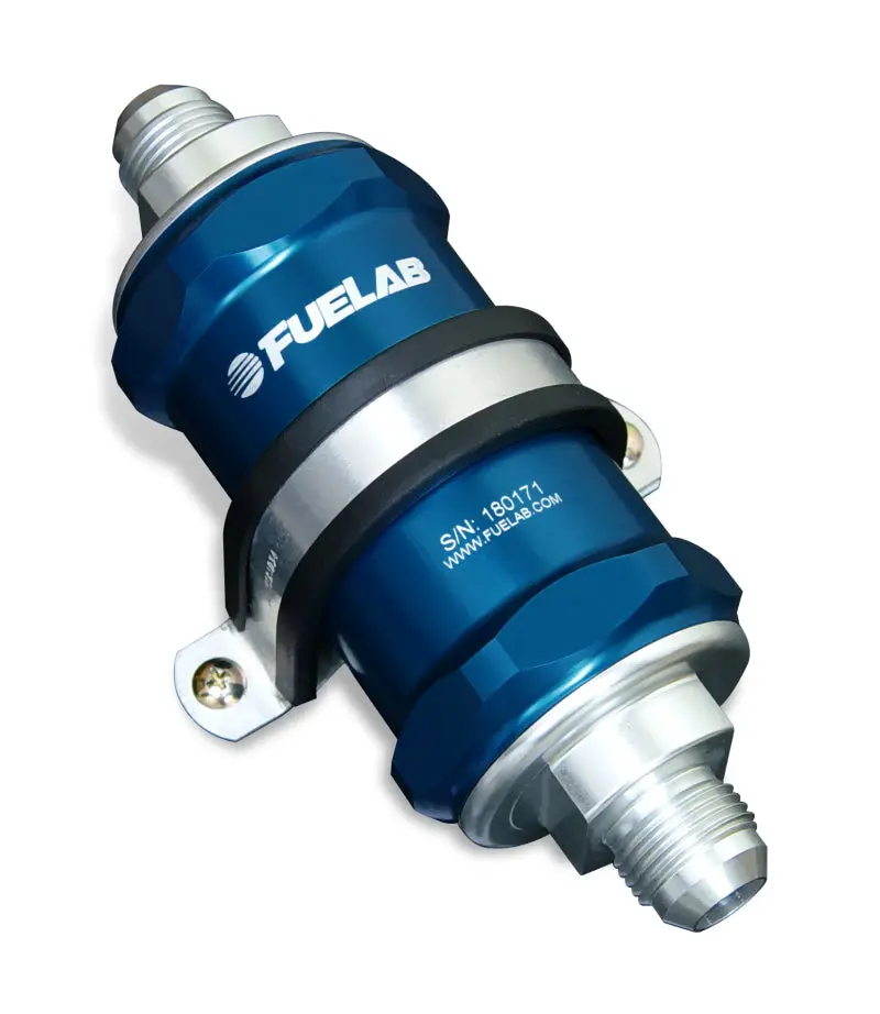 Fuelab 818 Inline Fuel Filter – 10-Micron Blue Replacement With -12 An Inlet/Outlet 1