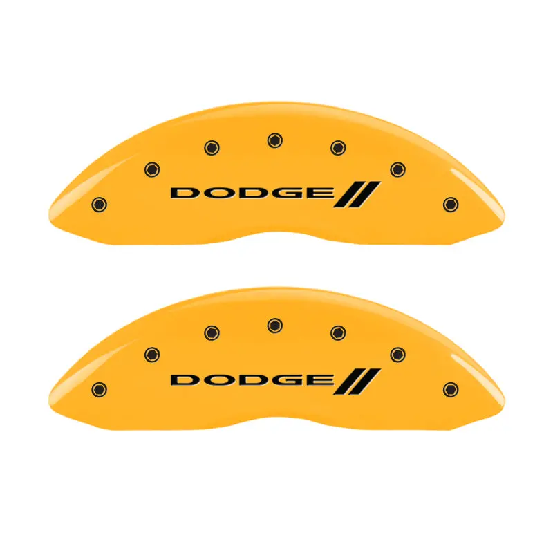Mgp Engraved Caliper Covers – Front & Rear Set With Dodge Yellow Stripes On Black Finish 1