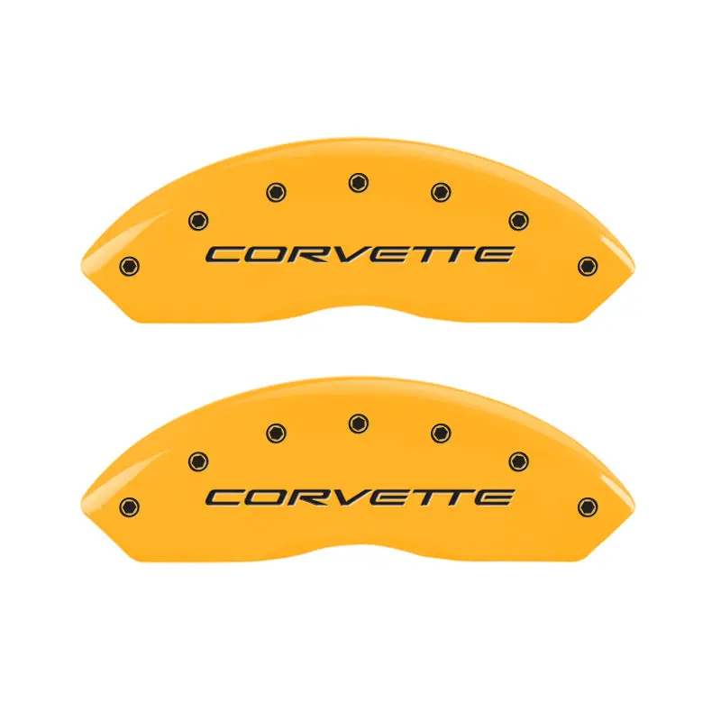 Mgp Engraved Brake Caliper Covers For Chevrolet Corvette C5 & Z06 – Front And Rear, Yellow Finish With Black Chrome Accents 1