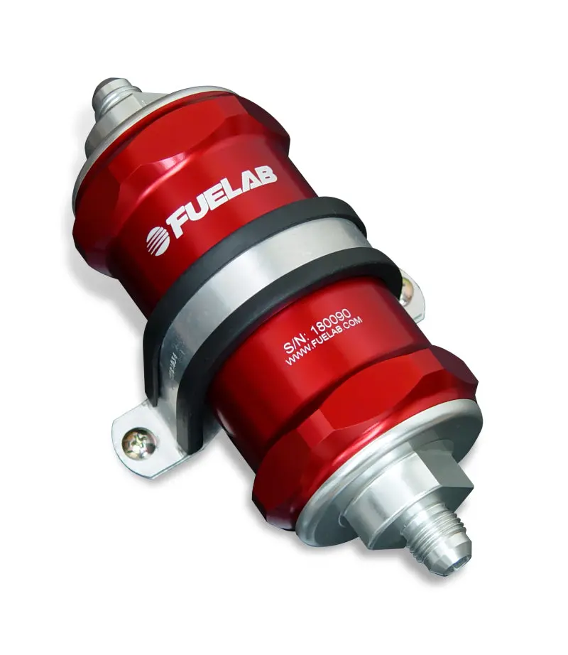 Fuelab 818 Inline Stainless Steel Fuel Filter — 12An In/Out, 100-Micron, Red Finish 1