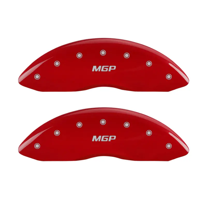 Mgp Engraved 4-Piston Caliper Covers – Front & Rear, Red Finish With Silver Accent 1