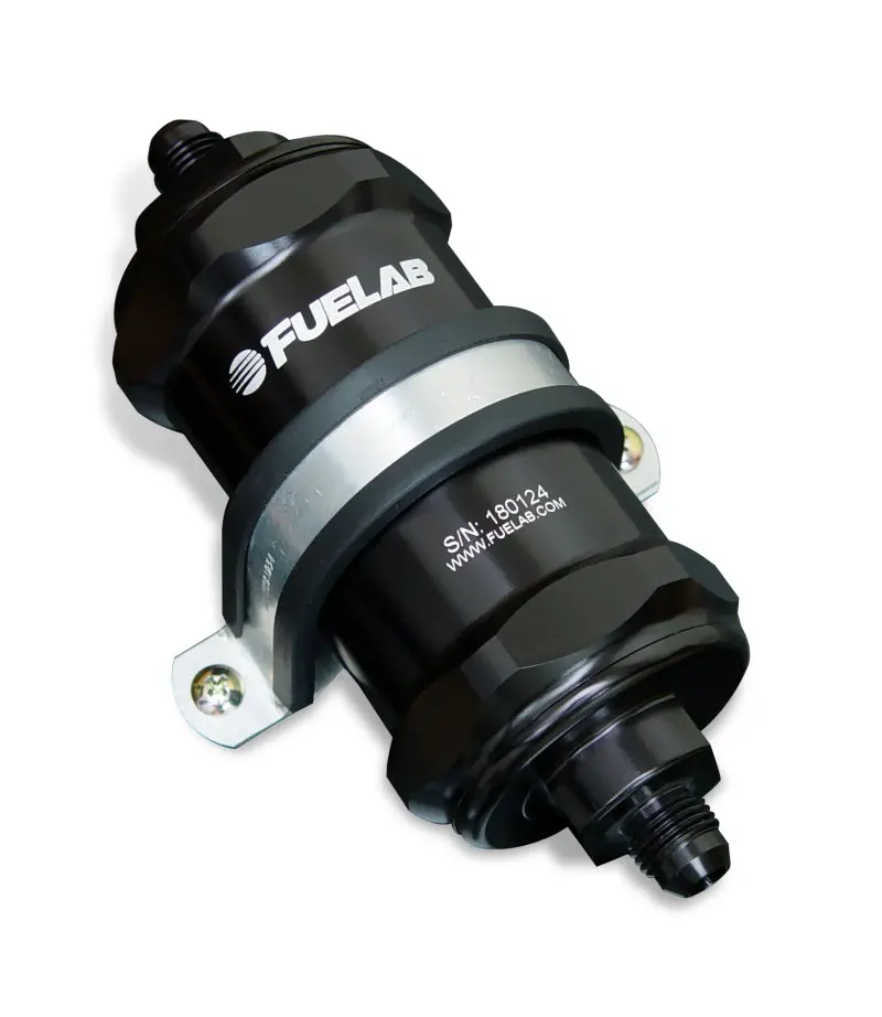 Fuelab 848 In-Line Fuel Filter Standard -6An In/-8An Out 10 Micron Fabric W/Check Valve - Black 1