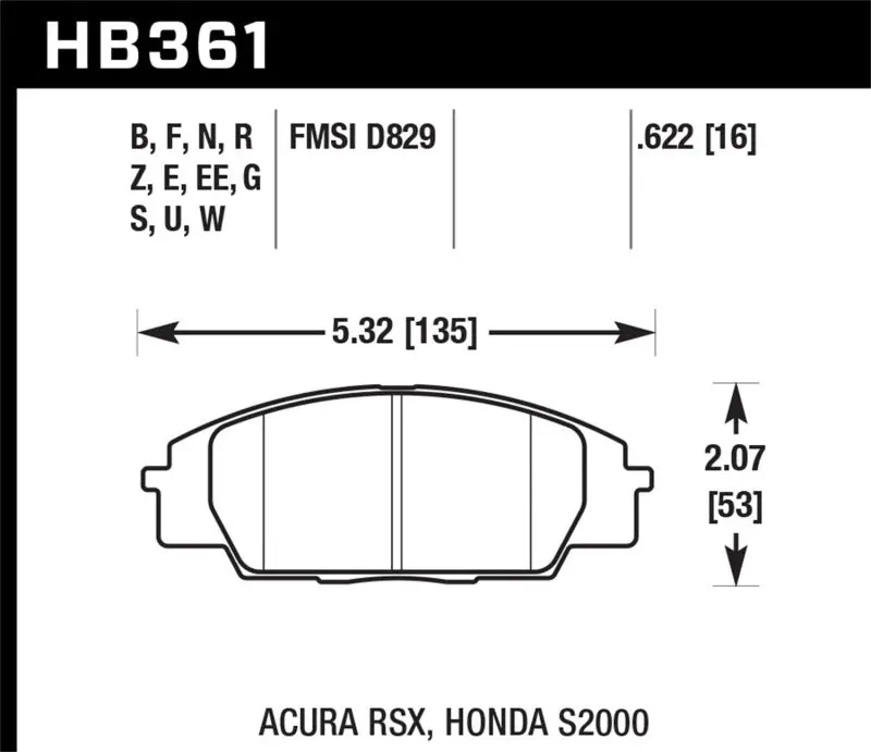 Hawk Performance Front Racing Brake Pads For Honda S2000, Civic Type R, And Acura Rsx 1