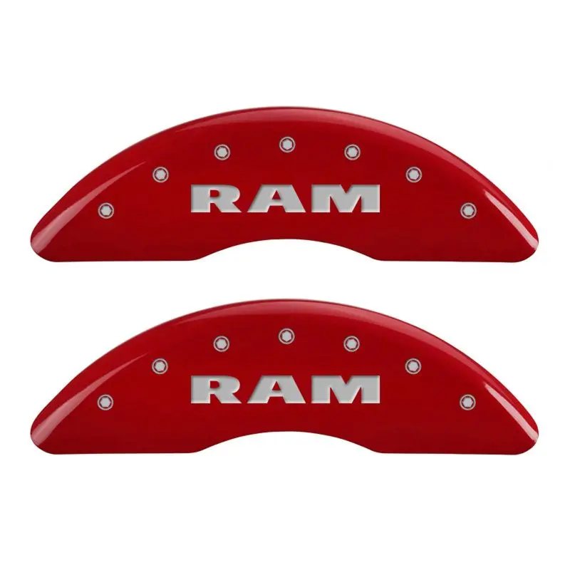 Mgp Engraved 4-Piece Caliper Cover Set — Front & Rear — Ram Red Finish With Silver Accent 1