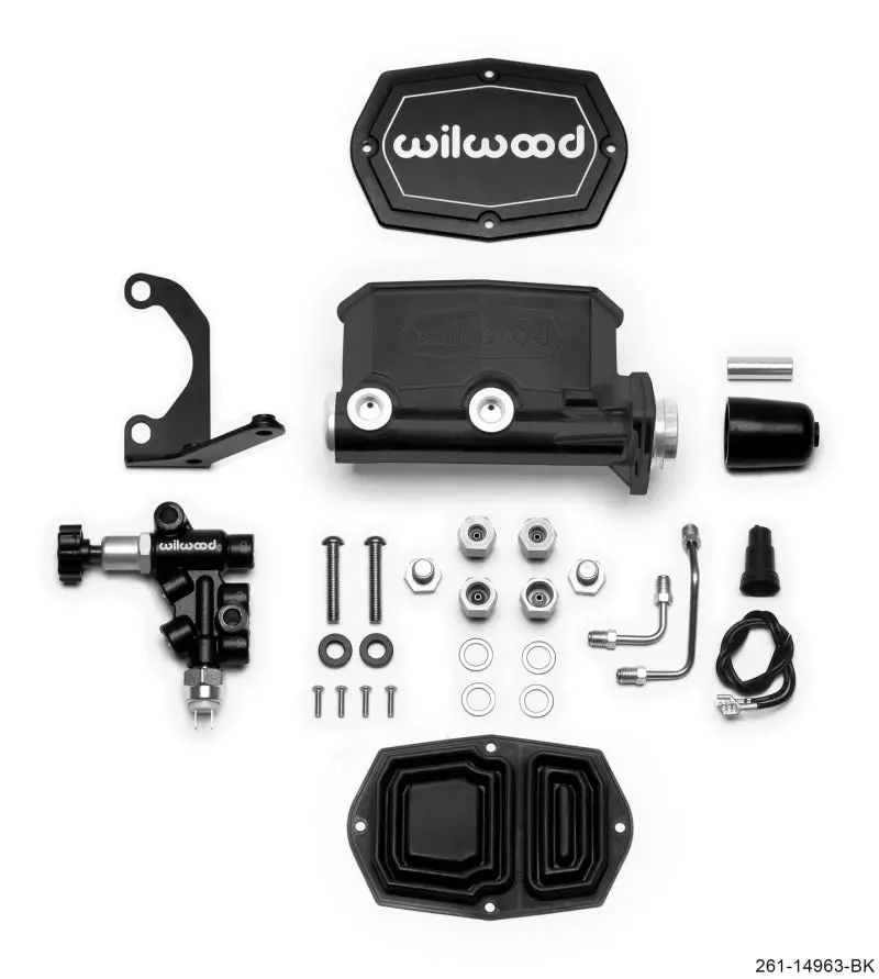 Wilwood Compact Tandem Master Cylinder – 1" Bore With Mounting Bracket & Pushrod Valve (Black) 1