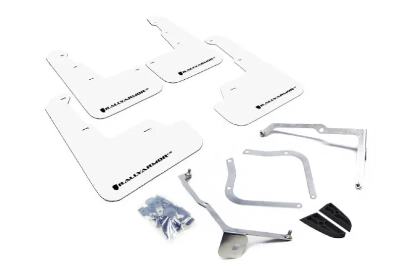 Rally Armor Ur Series White Mud Flaps With Black Logo For 2015–2018 Subaru Wrx/Sti Sedan 1