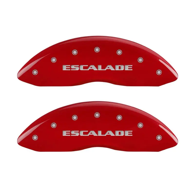 Mgp Engraved Caliper Covers For Cadillac Escalade – Front (Black) & Rear Ext (Red), Silver Accents 1