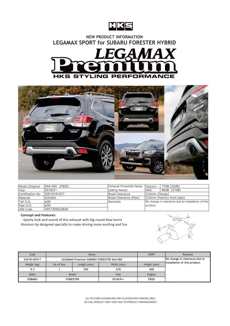 Hks Legamax Exhaust System — Premium Stainless Construction — For Subaru Forester (5Aa-Ske Chassis) 1
